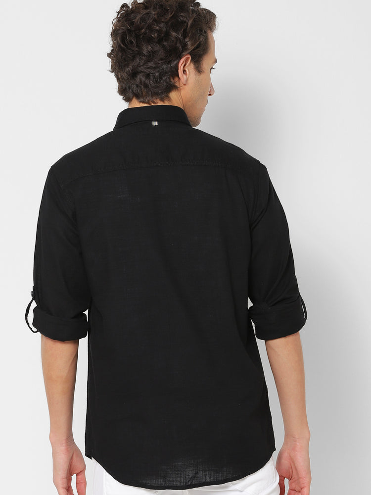 Black  Plain  Casual Shirt