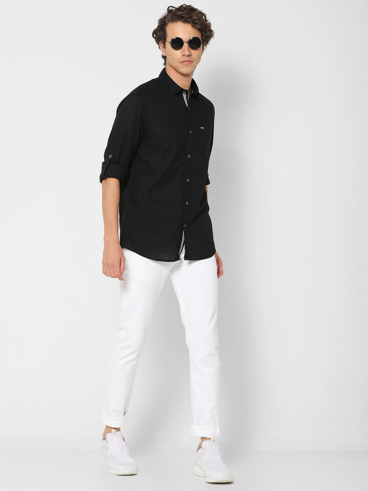 Black  Plain  Casual Shirt