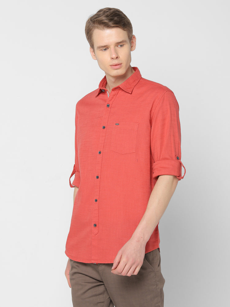 Red Plain Casual Shirt