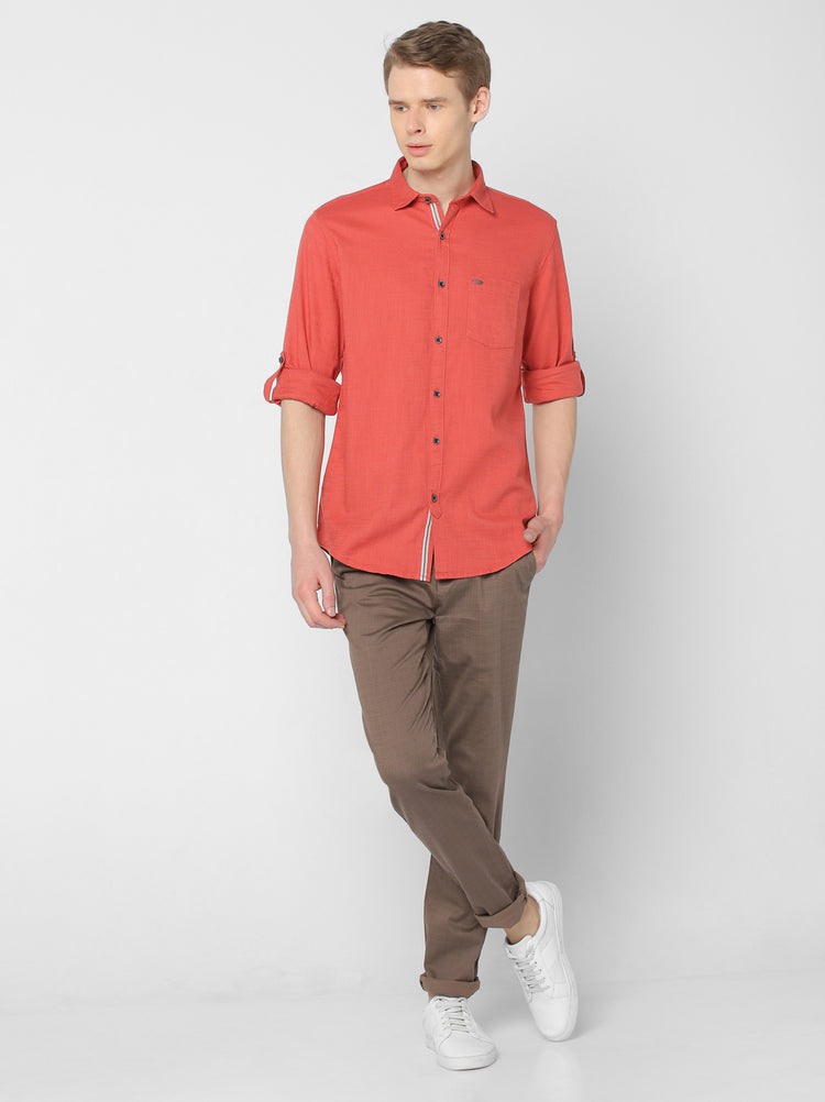 Red Plain Casual Shirt