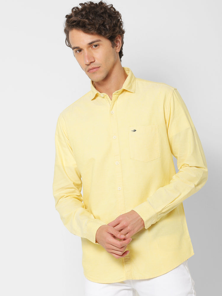 Yellow Cotton Cut-Way Collar Shirt