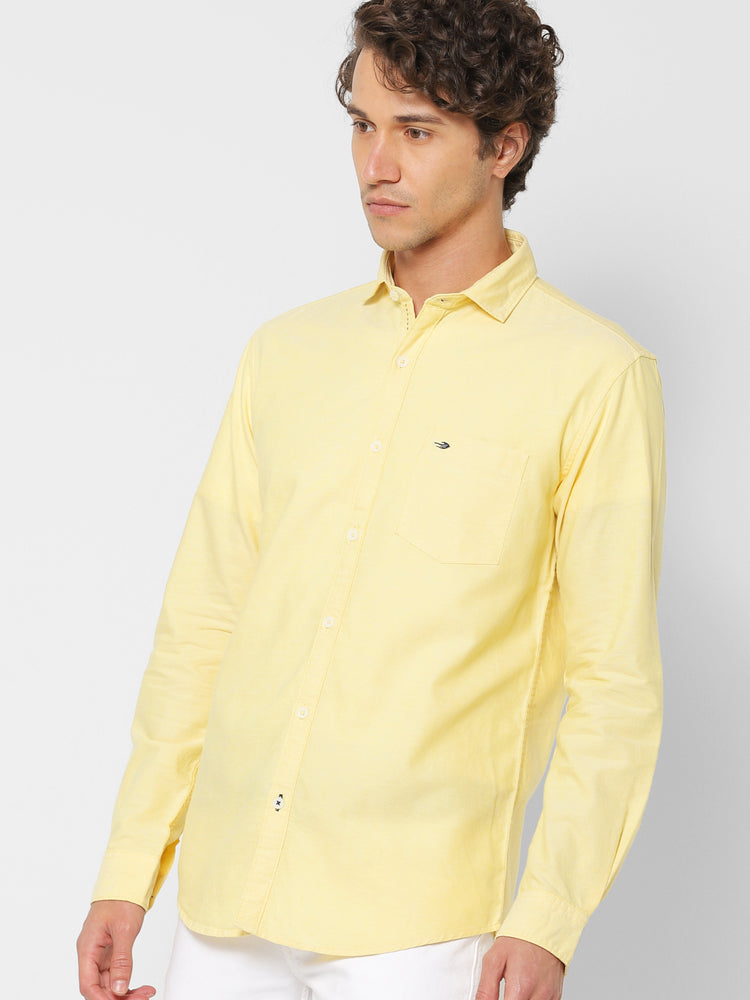 Yellow Cotton Cut-Way Collar Shirt