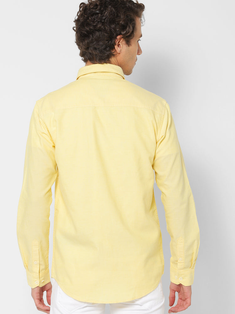 Yellow Cotton Cut-Way Collar Shirt