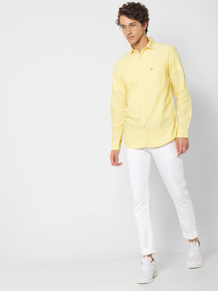 Yellow Cotton Cut-Way Collar Shirt