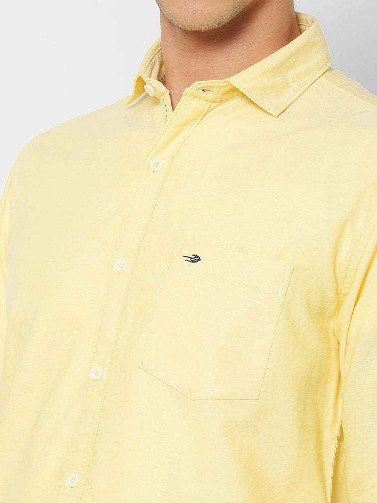 Yellow Cotton Cut-Way Collar Shirt