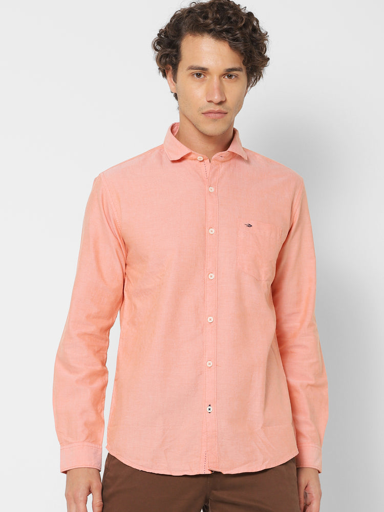 Orange Cotton Cut-Way Collar Shirt
