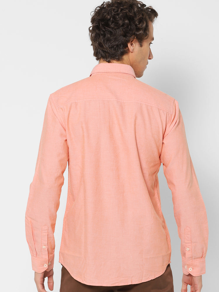 Orange Cotton Cut-Way Collar Shirt