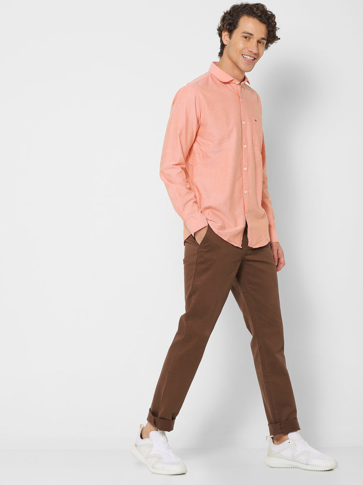 Orange Cotton Cut-Way Collar Shirt