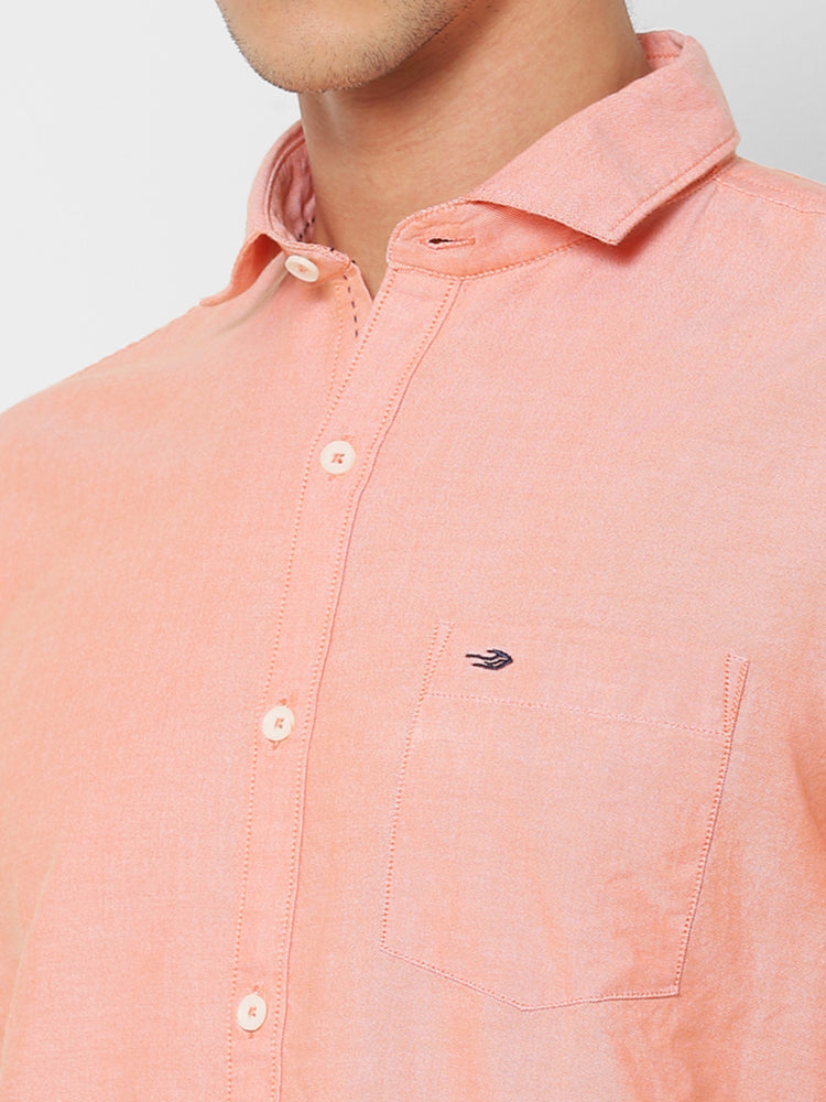 Orange Cotton Cut-Way Collar Shirt
