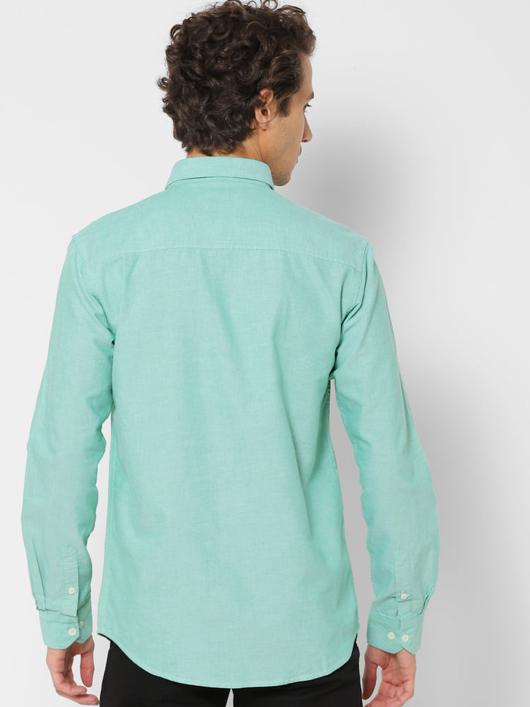 Green Cotton Cut-Way Collar Shirt