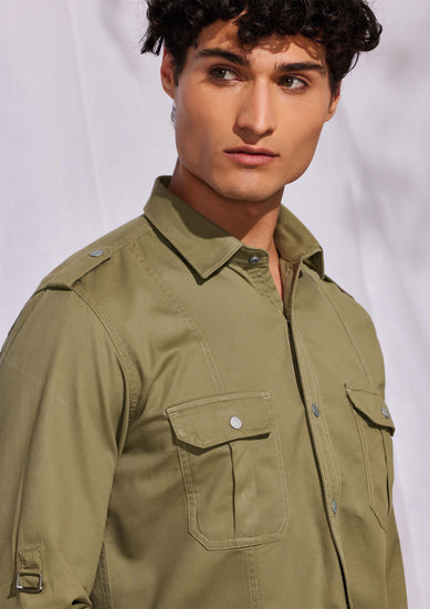 Green Twill Cargo Shirt