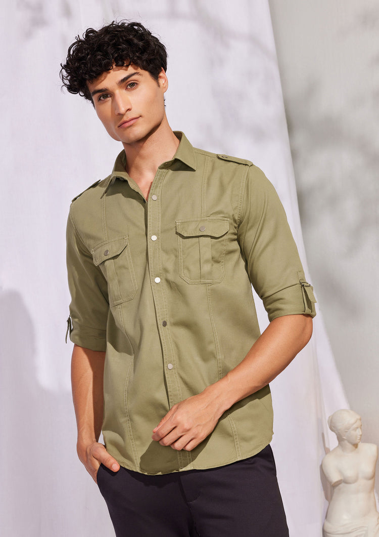 Green Twill Cargo Shirt