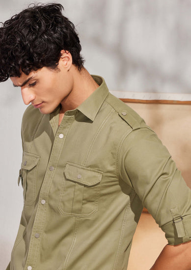 Green Twill Cargo Shirt