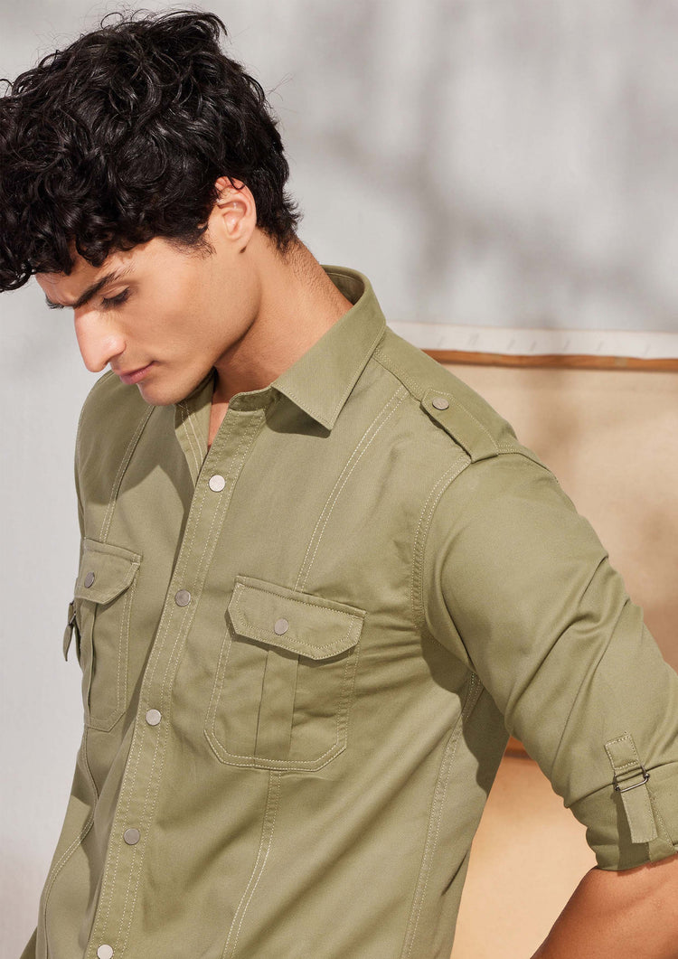 Green Twill Cargo Shirt