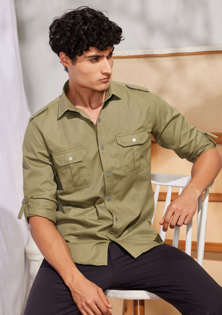 Green Twill Cargo Shirt