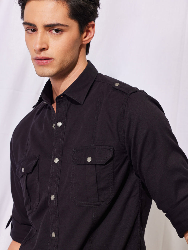 Black  Plain Stretch Shirt