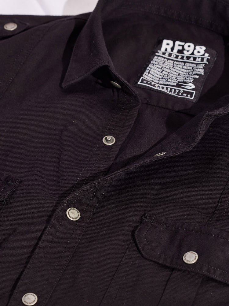 Black  Plain Stretch Shirt
