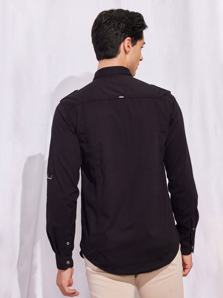 Black  Plain Stretch Shirt