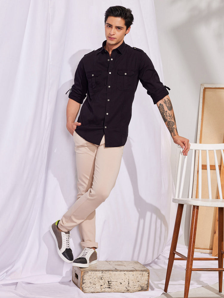 Black  Plain Stretch Shirt