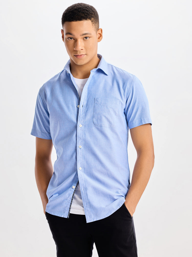 Blue Plain Pure Cotton Shirt