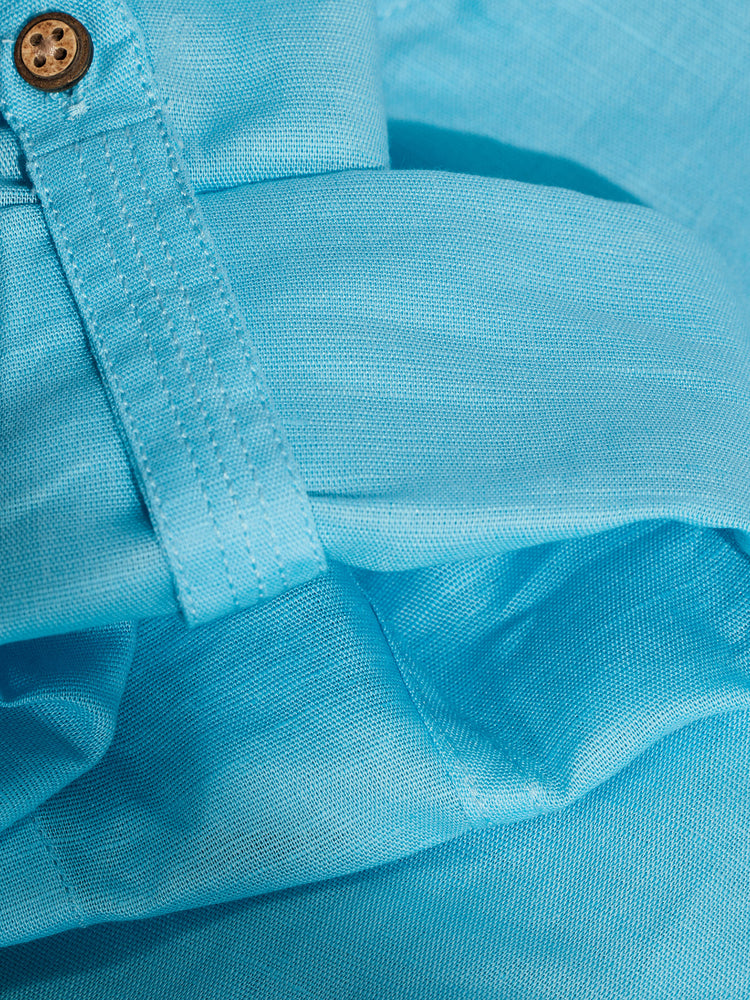 Aqua Blue Linen Cotton Mandarin Collar Kurta
