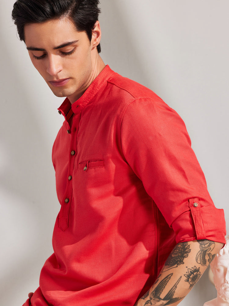 Red Plain Kurta