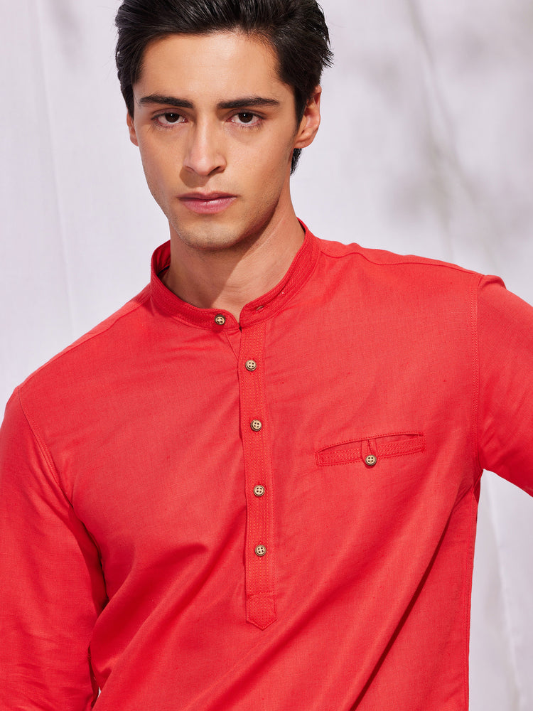 Red Plain Kurta