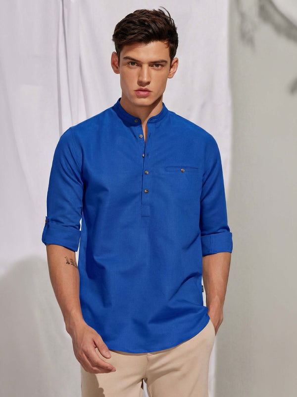 Blue Linen Plain Kurta
