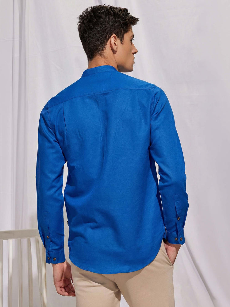 Blue Linen Plain Kurta