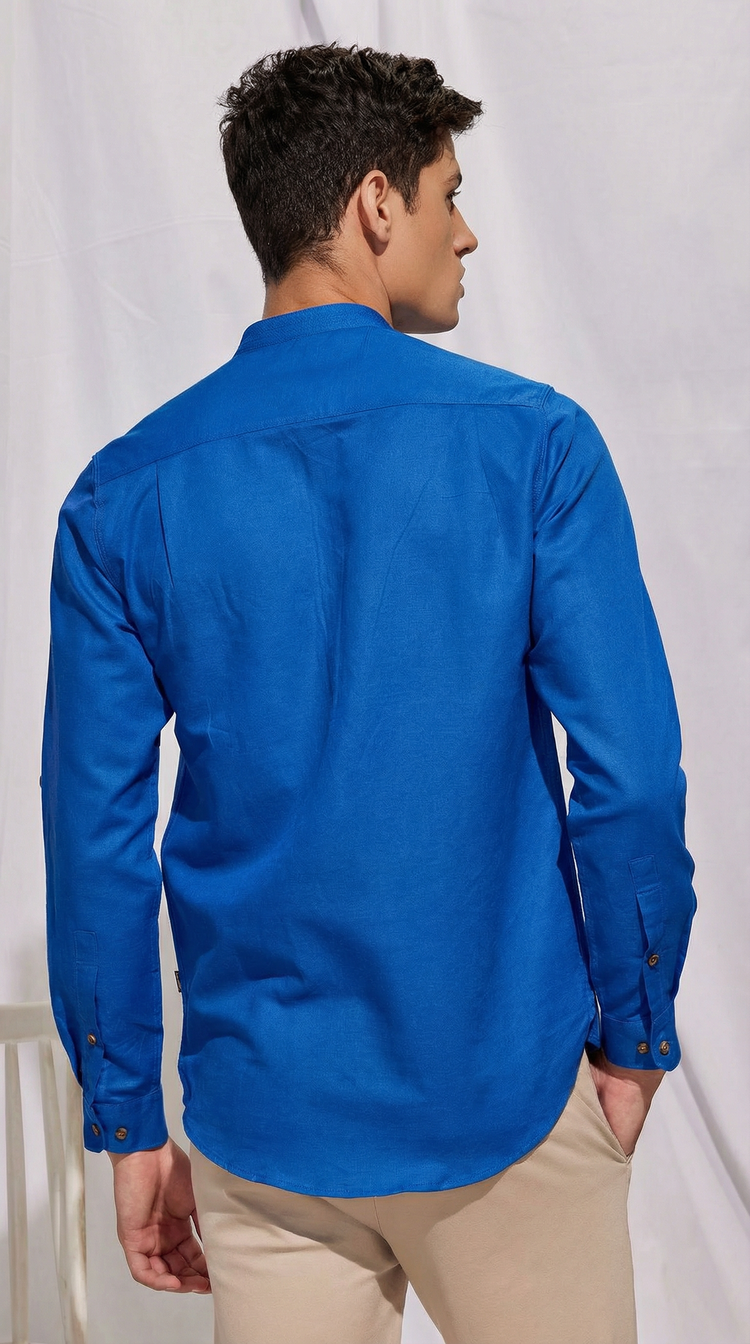 Blue Linen Plain Kurta