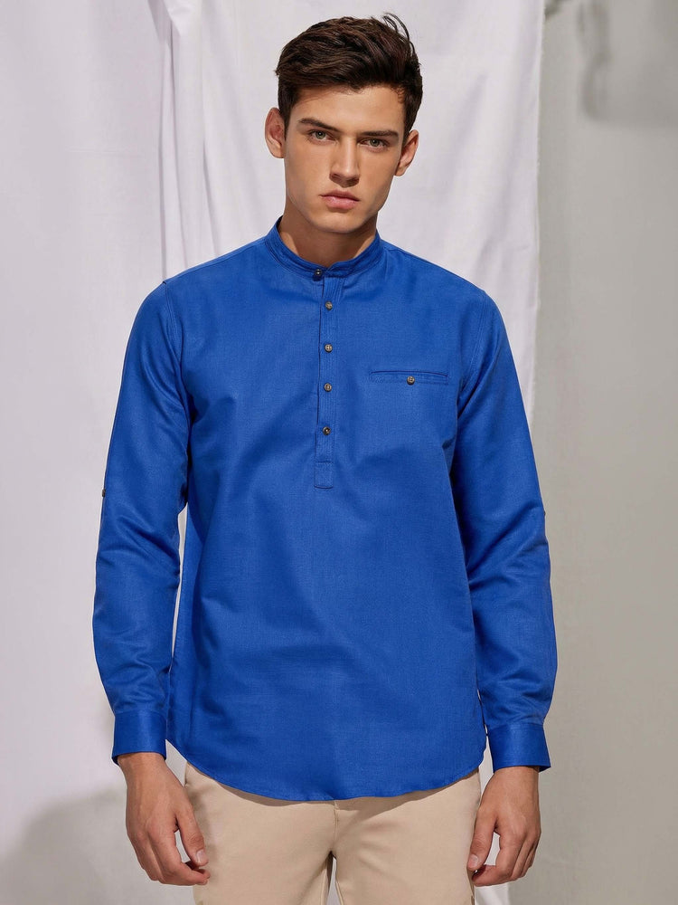 Blue Linen Plain Kurta