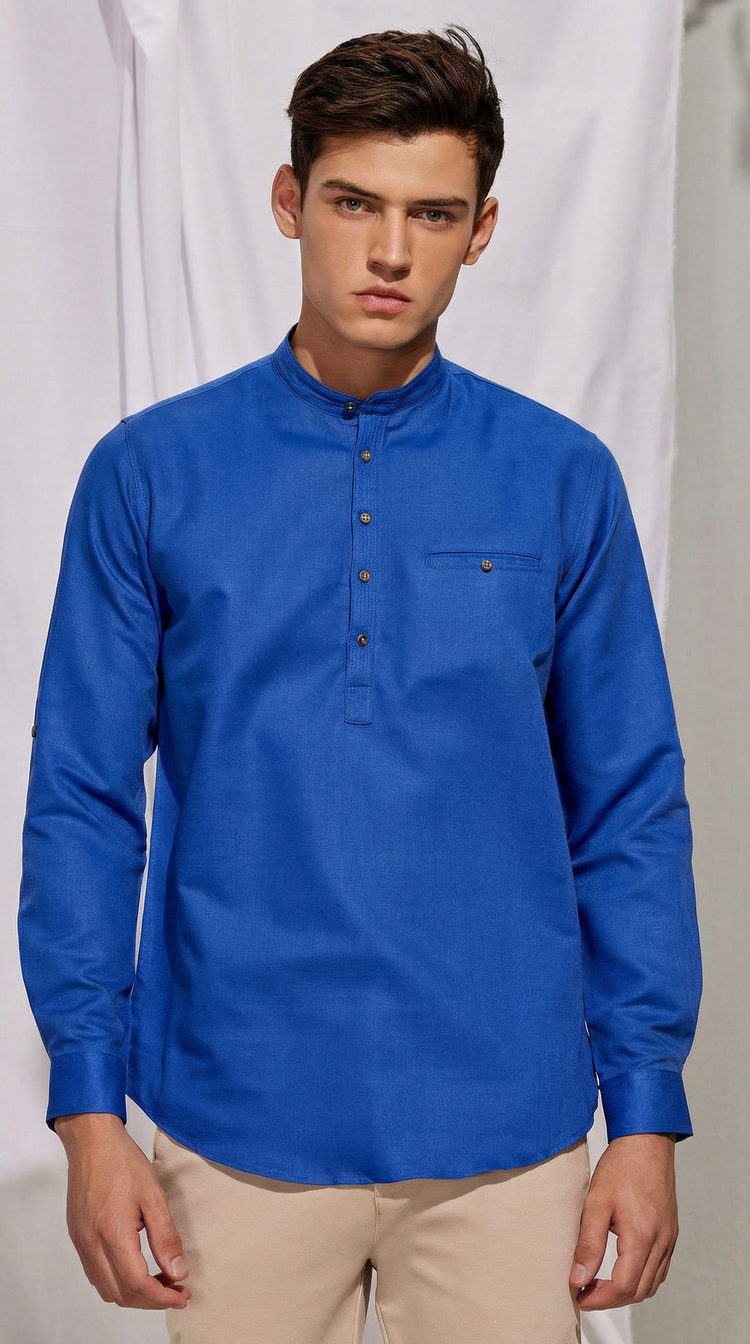 Blue Linen Plain Kurta