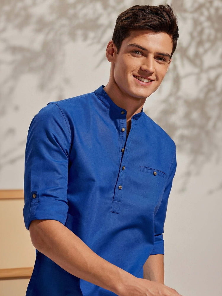 Blue Linen Plain Kurta
