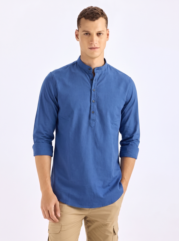 Blue Stretch Solid Kurta
