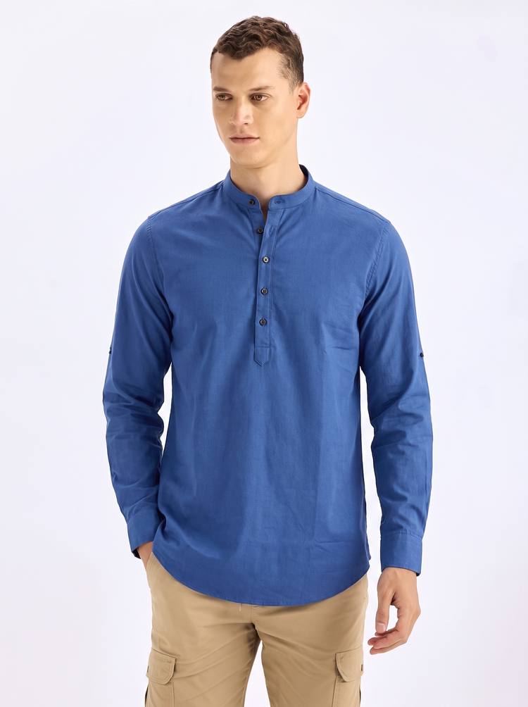 Blue Stretch Solid Kurta
