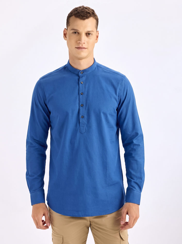 Blue Stretch Solid Kurta