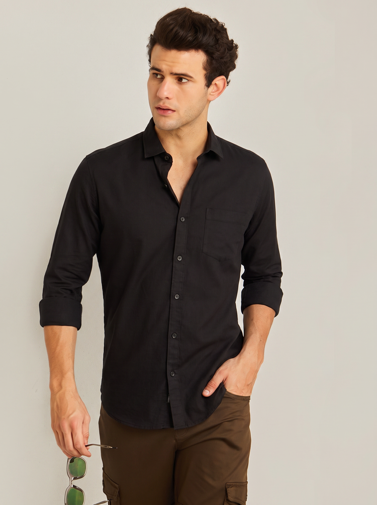 Black Plain Stretch Shirt