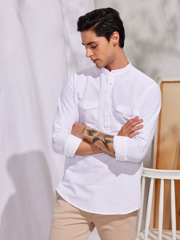 White Double Pocket Kurta