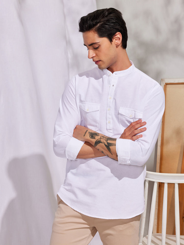 White Double Pocket Kurta