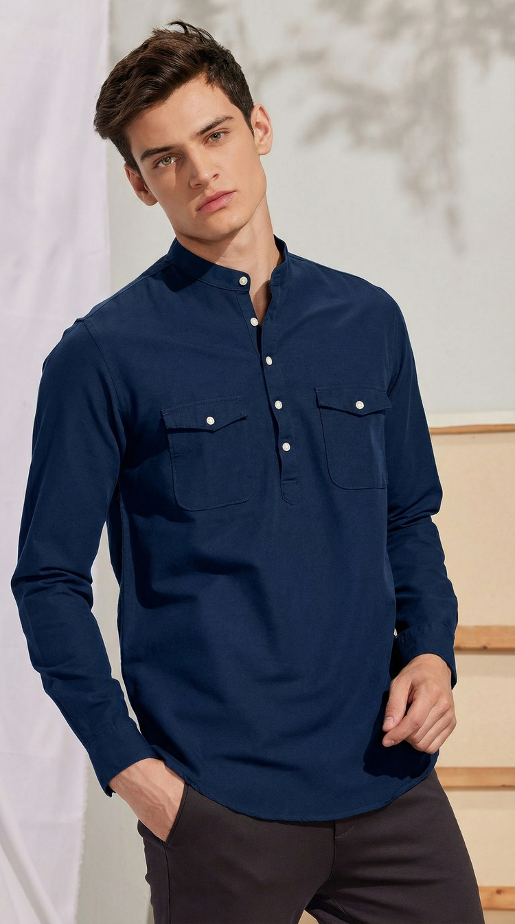 Navy Plain Kurta