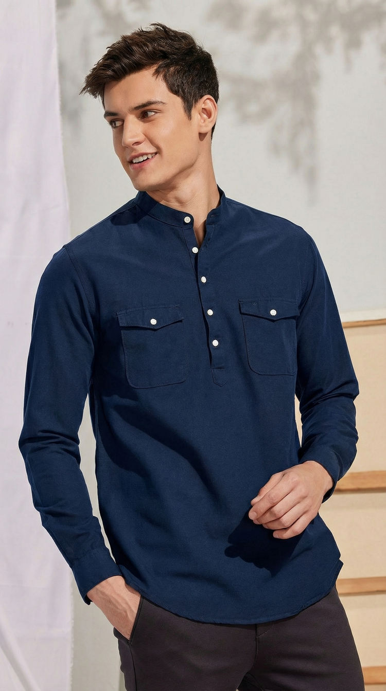Navy Plain Kurta