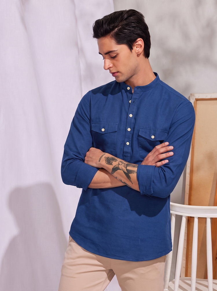 Navy Plain Kurta
