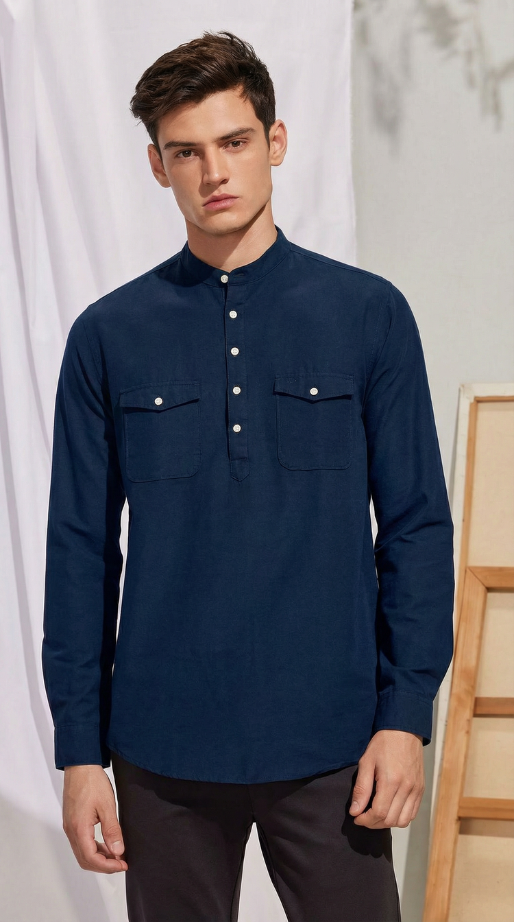 Navy Plain Kurta