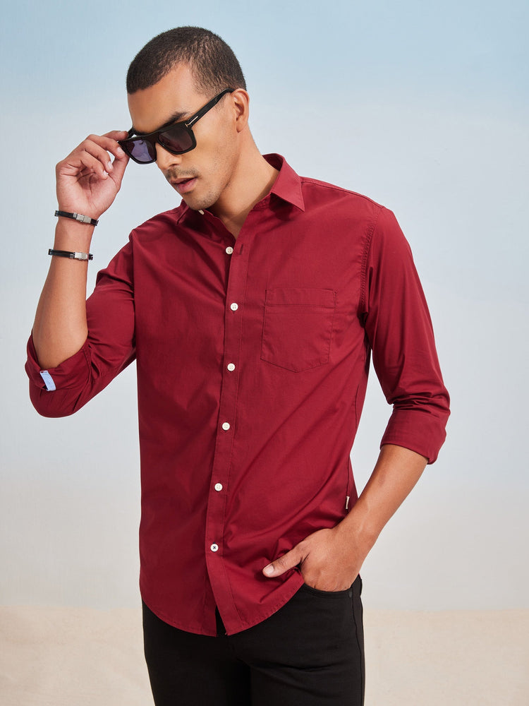 Maroon Solid Stretch Shirt