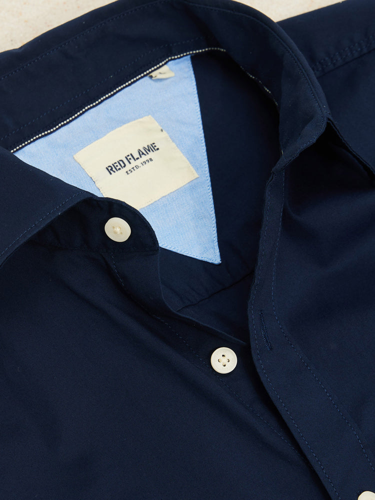 Navy Cotton Stretch Spread Collar Shirt