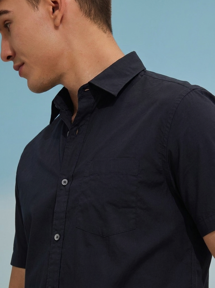 Black Plain Stretch Shirt