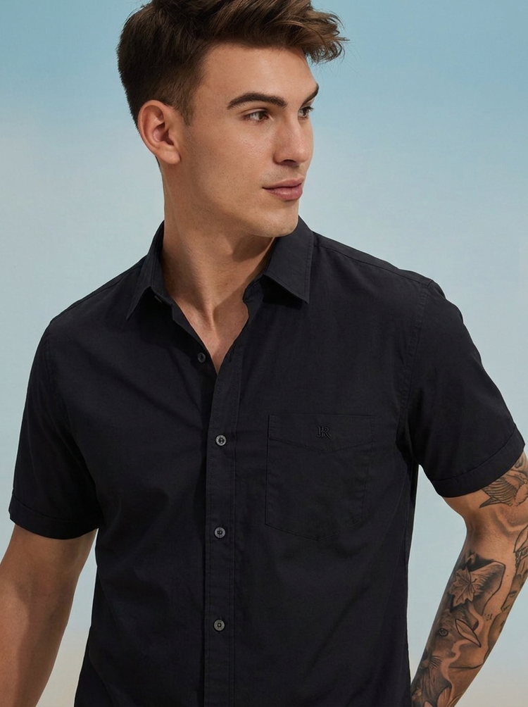 Black Plain Stretch Shirt