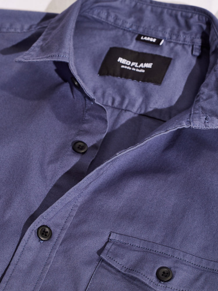 Blue Plain Stretch Shirt