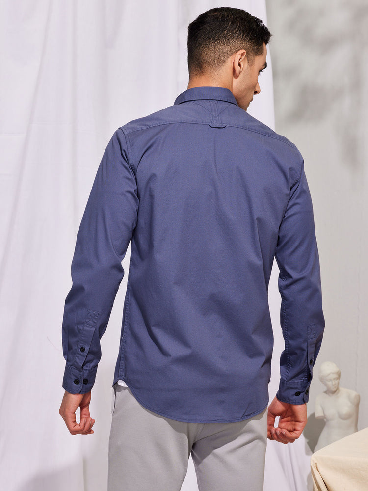 Blue Plain Stretch Shirt