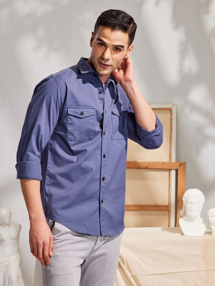 Blue Plain Stretch Shirt